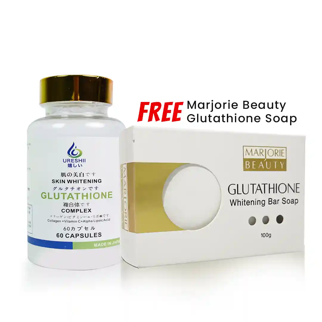 Buy Ureshii Skin Whitening Glutathione Complex 60 Capsules with FREE Marjorie Beauty Glutathione Soap in KSA | Best Price Online | Pay via Card, Tabby or Tamara | Fast Delivery Buy Ureshii Skin Whitening Glutathione Complex 60 Capsules with FREE Marjorie Beauty Glutathione Soap in KSA | Best Price Online | Pay via Card, Tabby or Tamara | Fast Delivery
